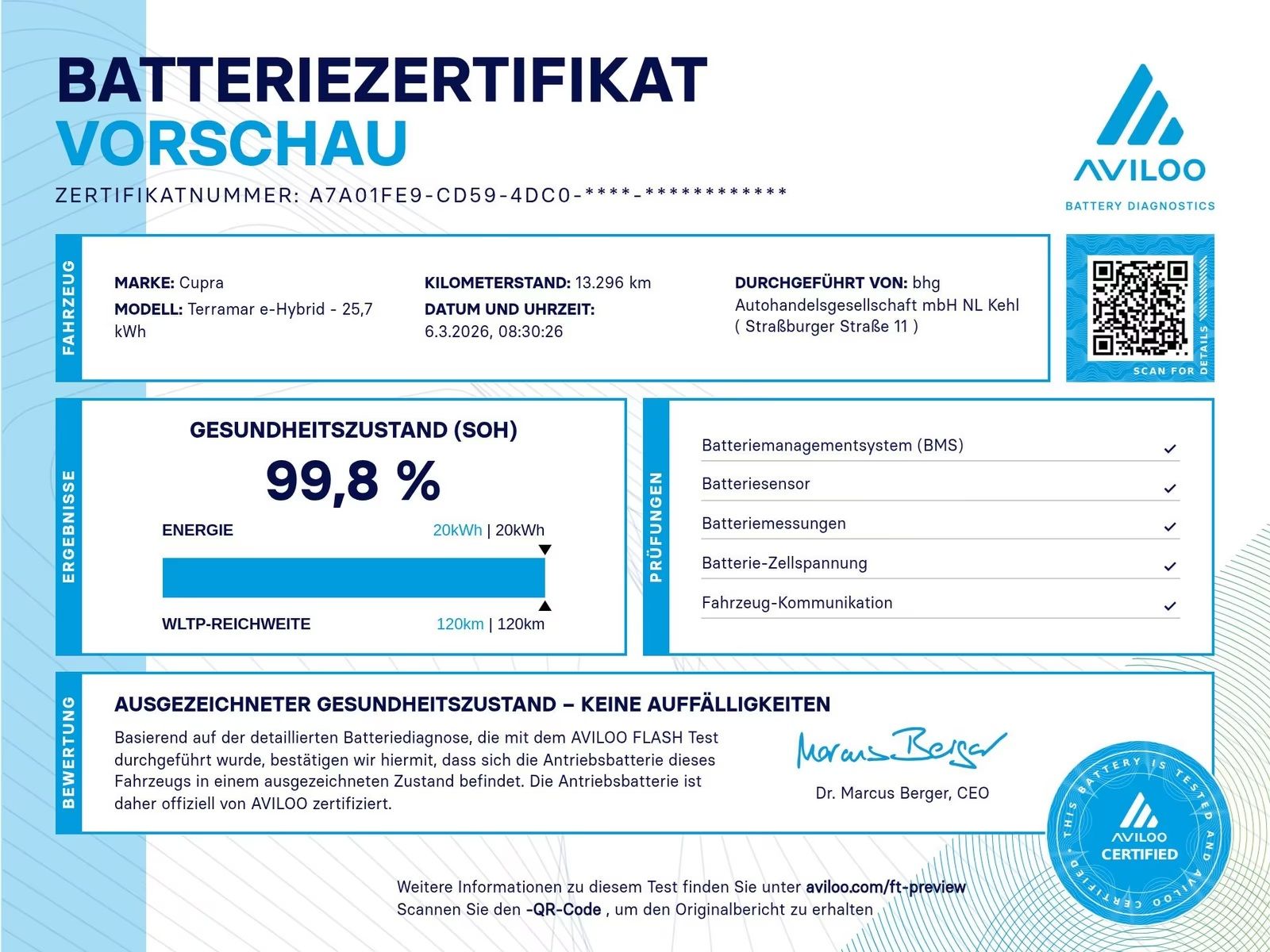 Certifikat Stanja Baterije