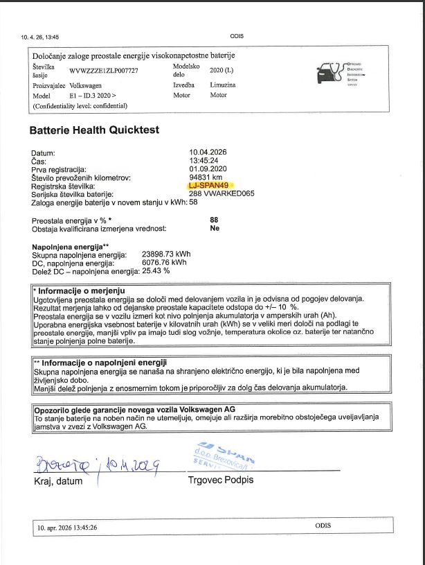 Certifikat Stanja Baterije