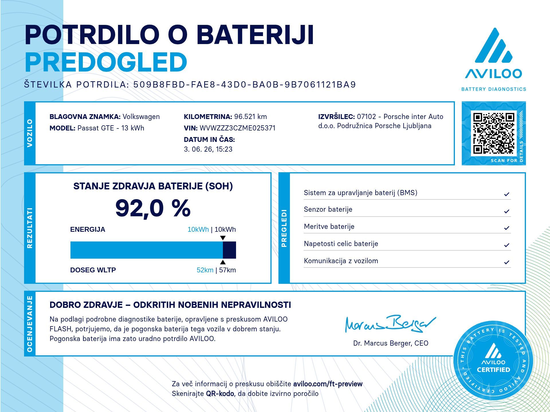 Certifikat Stanja Baterije